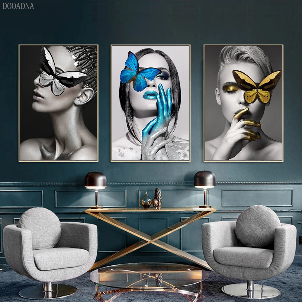 

Sexy girl abstract painting, decorative murals printed on canvas, Nordic modern style, living room home art decoration, blue