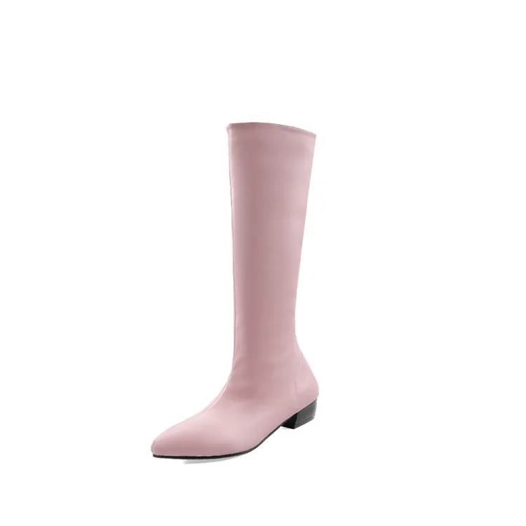 ZawsThia winter autumn yellow purple pink woman boots pointed toe low square heels mid-calf boots for women big size 34-48 - Цвет: Розовый