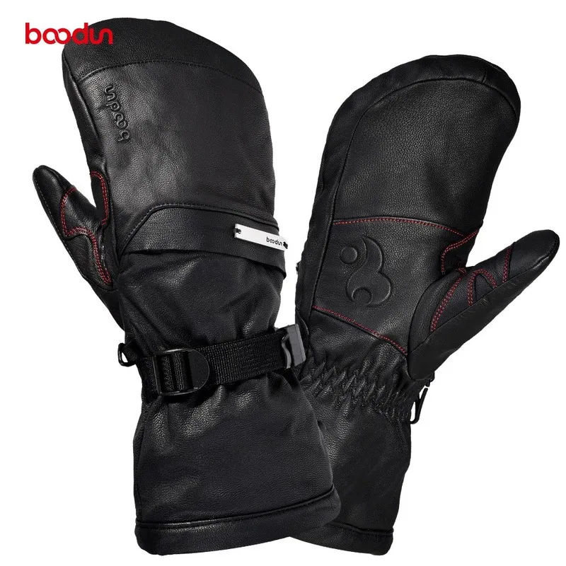 Men Women Genuine Leather Ski Gloves with Portable Pocket Touch Screen Waterproof Warm Outdoor Sports Snowboard Skiing | Спорт и