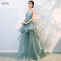 women evening dress spaghetti strap green formal party gowns long prom dresses