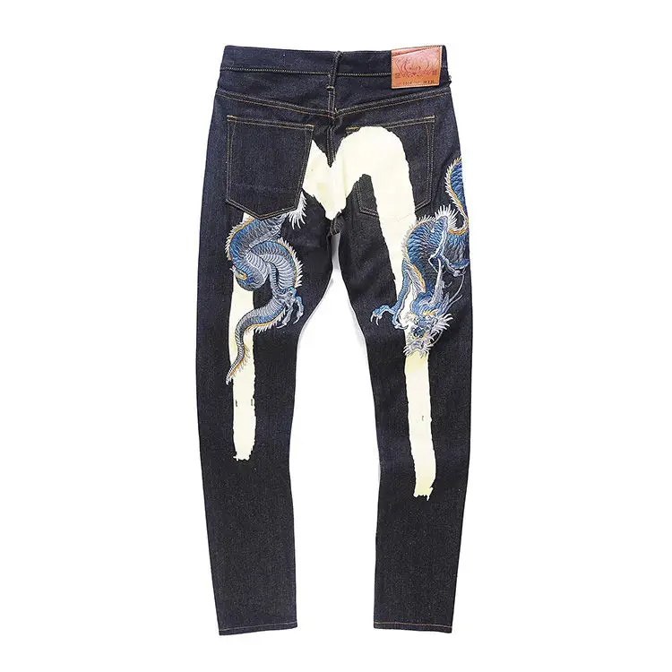 Новинка года; модные повседневные мужские Джинсы Evisu наивысшего качества в стиле хип-хоп с вышивкой; Аутентичные Мужские дышащие прямые брюки - Цвет: Слоновая кость