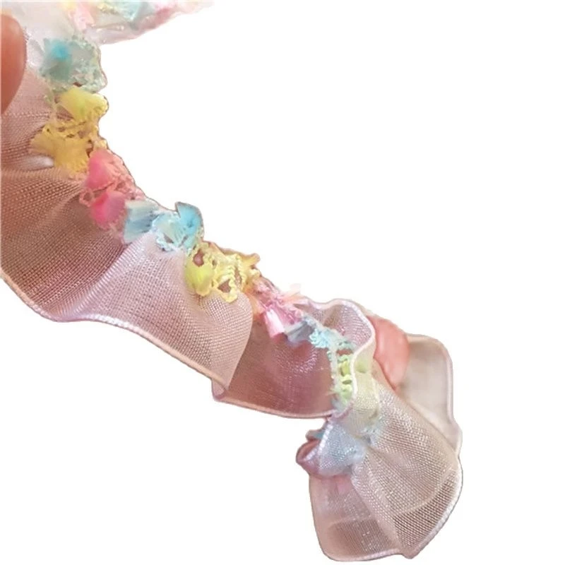 1 ярд эластичная плиссированная Тюлевая кружевная лента радужная ткань Швейные