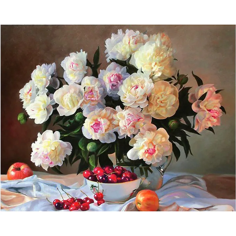 

Diy 5d Diamond Painting Full Circular Diamond White Peony Embroidery Cross Stitch Rhinestone Mosaic Painting Home Decor Hobby