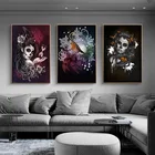 Абстрактный черно-белый постер с изображением сахарного черепа девушки Птицы черепа Живопись Печать на холсте Современная гостиная украшение для дома