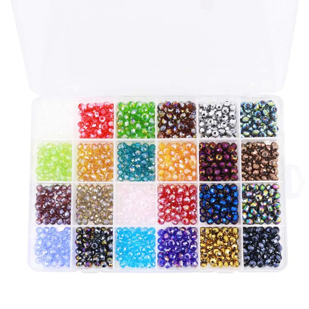 

Box Set Crystal Glass AB Rondelle Loose Beads 4/6/8/10mm Briolette Faceted Round Assorted 24Colors for DIY Making Jewelry