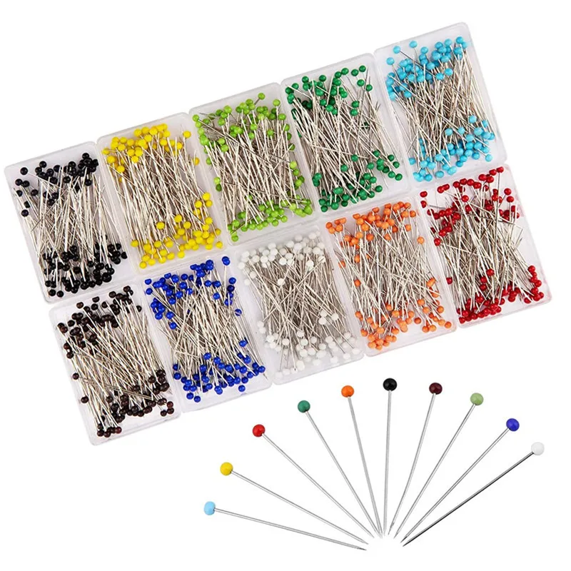 

100Pcs/Box 38cm Colorful Round Pearl Head Needles Stitch Straight Push Sewing Pins For Dressmaking DIY Sewing Tools Positioning
