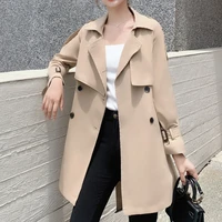 women korean style sashes casual windbreaker long sleeve outwear overcoat autumn winter loose double breasted thin trench coat