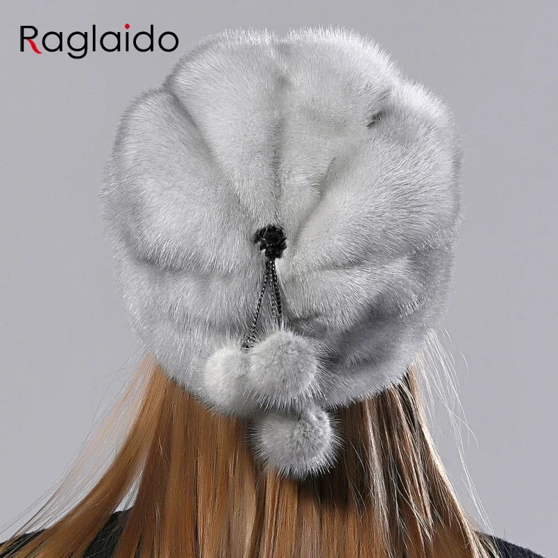 Роскошные зимние меховые шапки для женщин Anit Cold 40 градусов теплые с шариками из