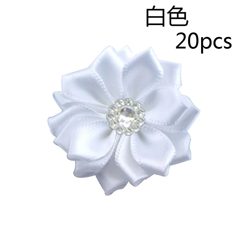 White 20 шт розовые/белые маленькие атласные Стразы ручной работы, тканевые цветы для рукоделия, свадебной вечеринки, Аппликации, аксессуары для одежды - Цвет: White