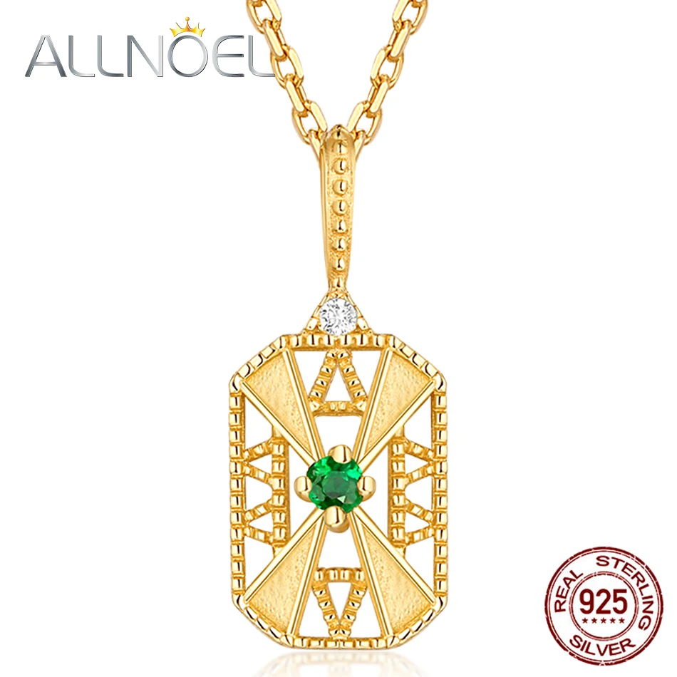 ALLNOEL Серебро S925 пробы 100% настоящий изумруд ожерелье с цирконием золотого цвета