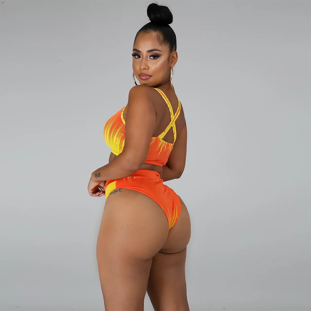 2021 Women's 3Pcs Swimsuit Set Sports Style Wireless Bra HigH Waist Briefs Coat Color Blocking Swimwear Bikini for Beach | Женская
