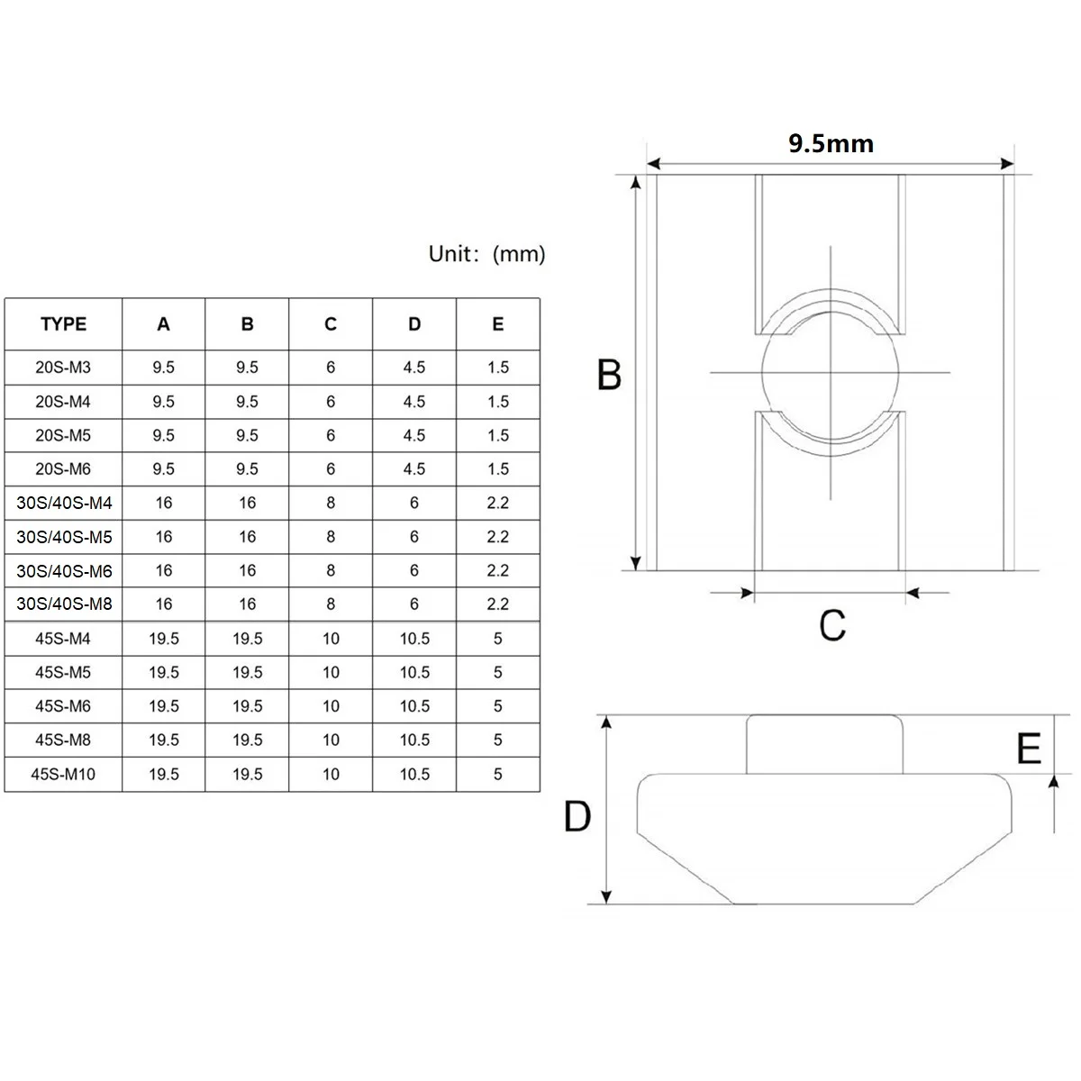 

10PCS M3 M4 M5 M6 M8 M10 T Block Square Nuts T-Track Sliding Hammer Nut T Nut nfor Fastener Aluminum Profile 2020 3030 4040 4545