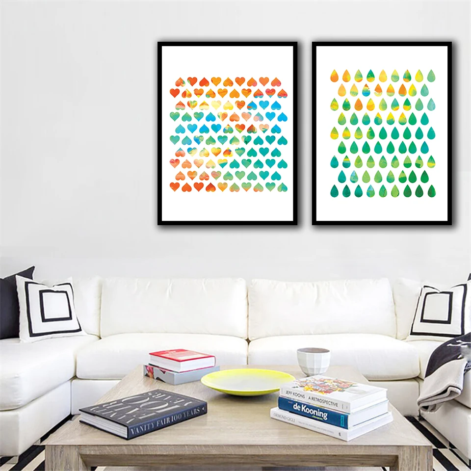 

Wall Art Print Canvas Home Decoration Colorful Hearts and Water Drops Pictures Nordic Style Modular Poster For Living Room