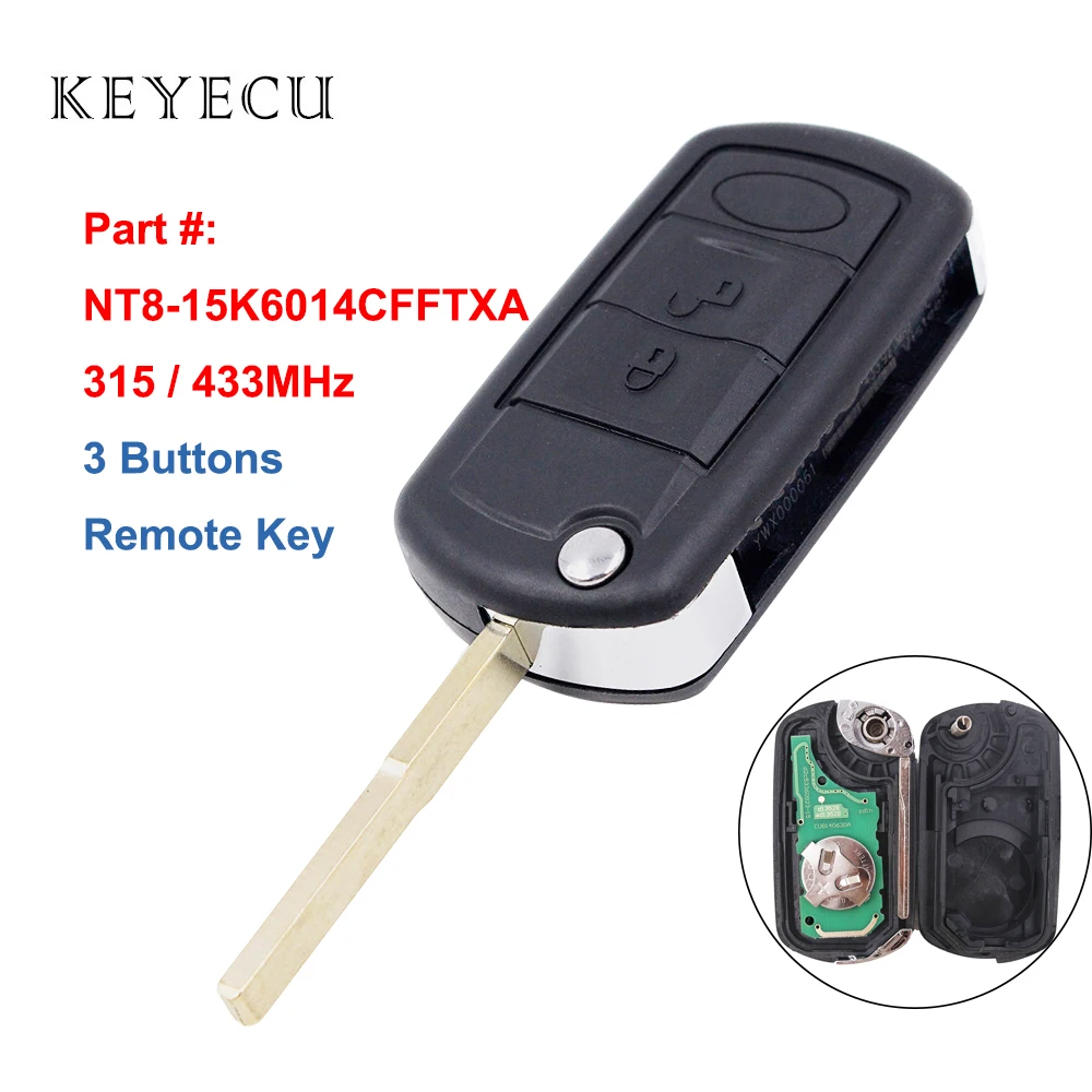 Keyecu флип Автомобильный Брелок дистанционного управления с ключом 3 кнопки 315/433