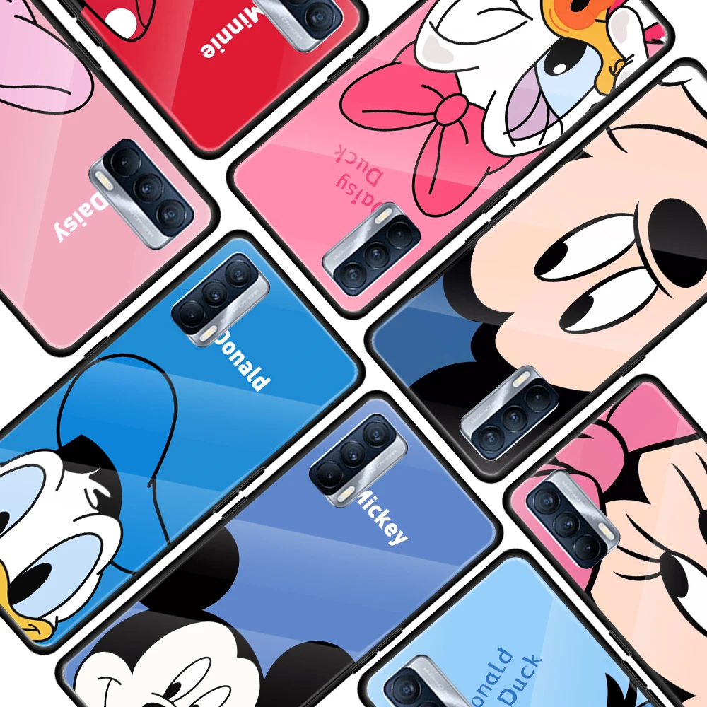 

Mickey Minnie Couple for OPPO Realme 7i 7 6 5 Pro C3 XT A9 2020 A52 Find X2Lite Luxury Tempered Glass Phone Case Cover