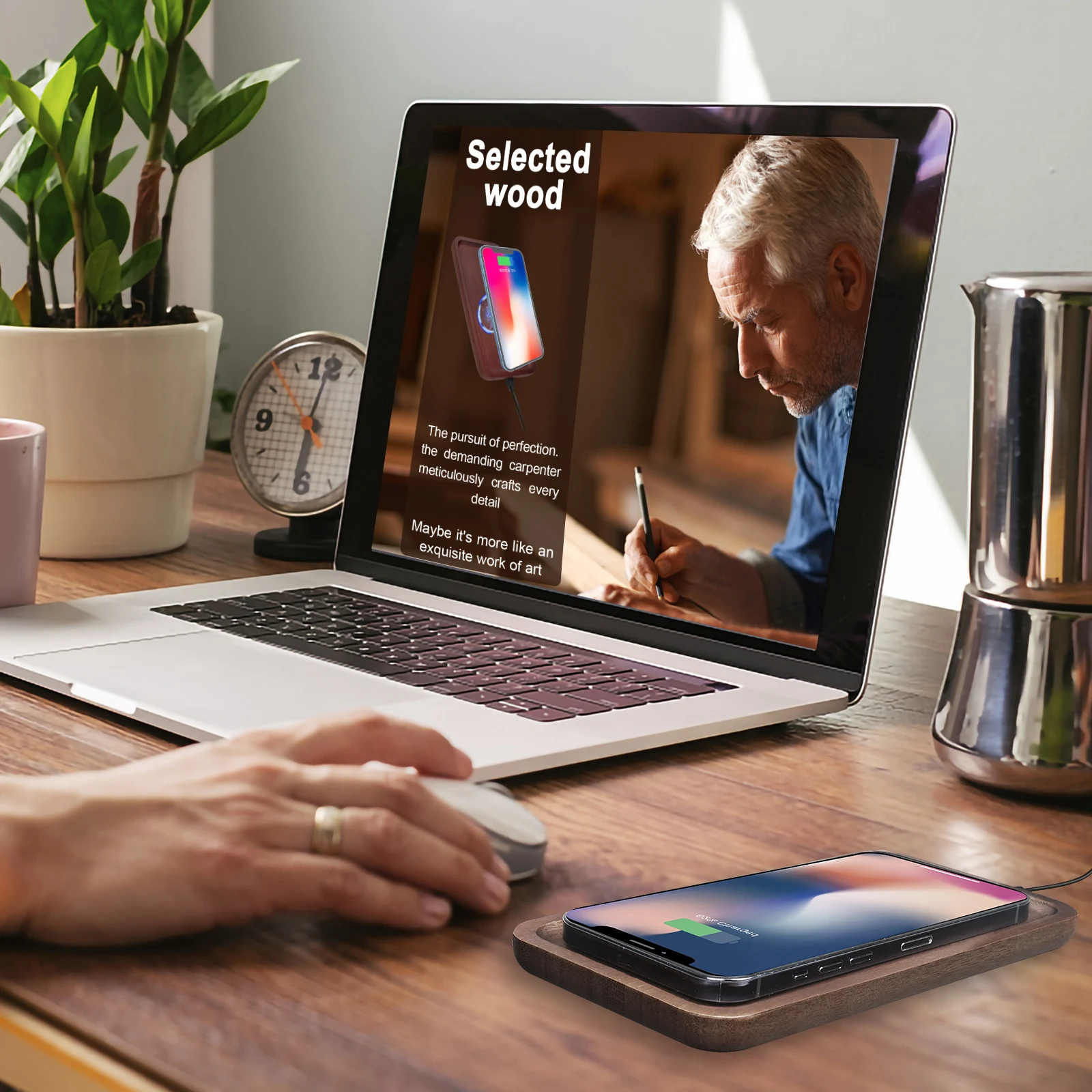 Деревянное Беспроводное зарядное устройство магнитное 15 Вт портативное