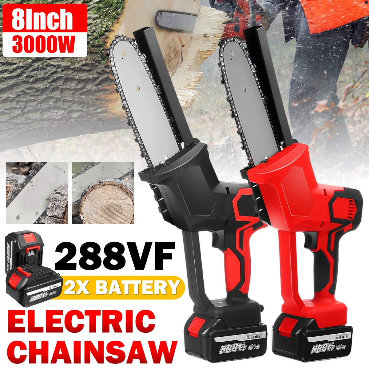 

8 Inch 3000W 288V Mini Electric Chain Saw With Battery Woodworking Pruning One-handed Garden Tool Rechargeable Spliting Chainsaw