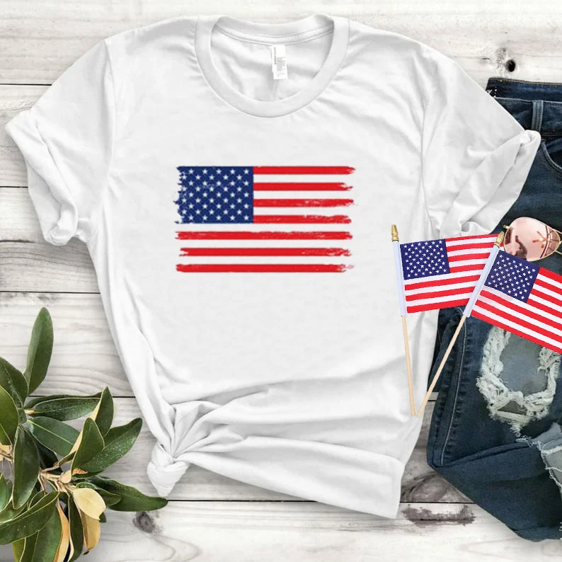 Женская футболка с американским флагом Повседневная рисунком Четвертого июля 2020