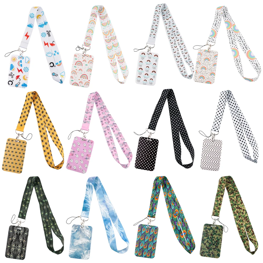 ER714 Радужное перо камуфляж живопись на холсте ремешок держатель для карт с