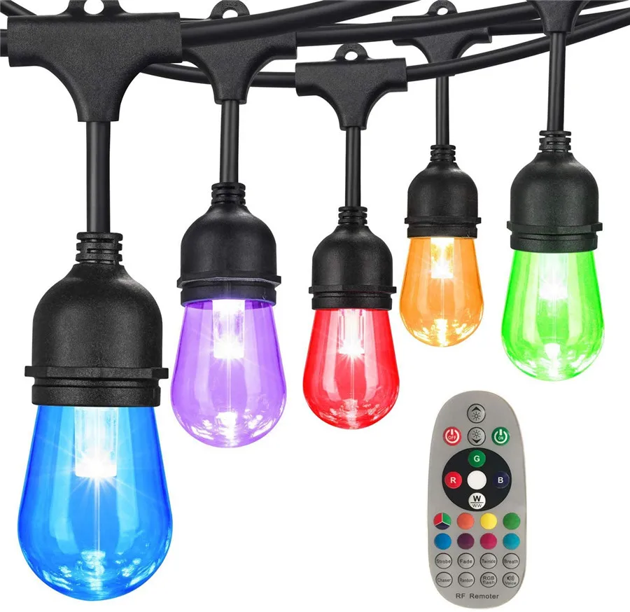 15M Commercial Grade Dimmable RGB String Lights RGB Changing Outdoor String Light With Remote for Patio Backyard Party Decor