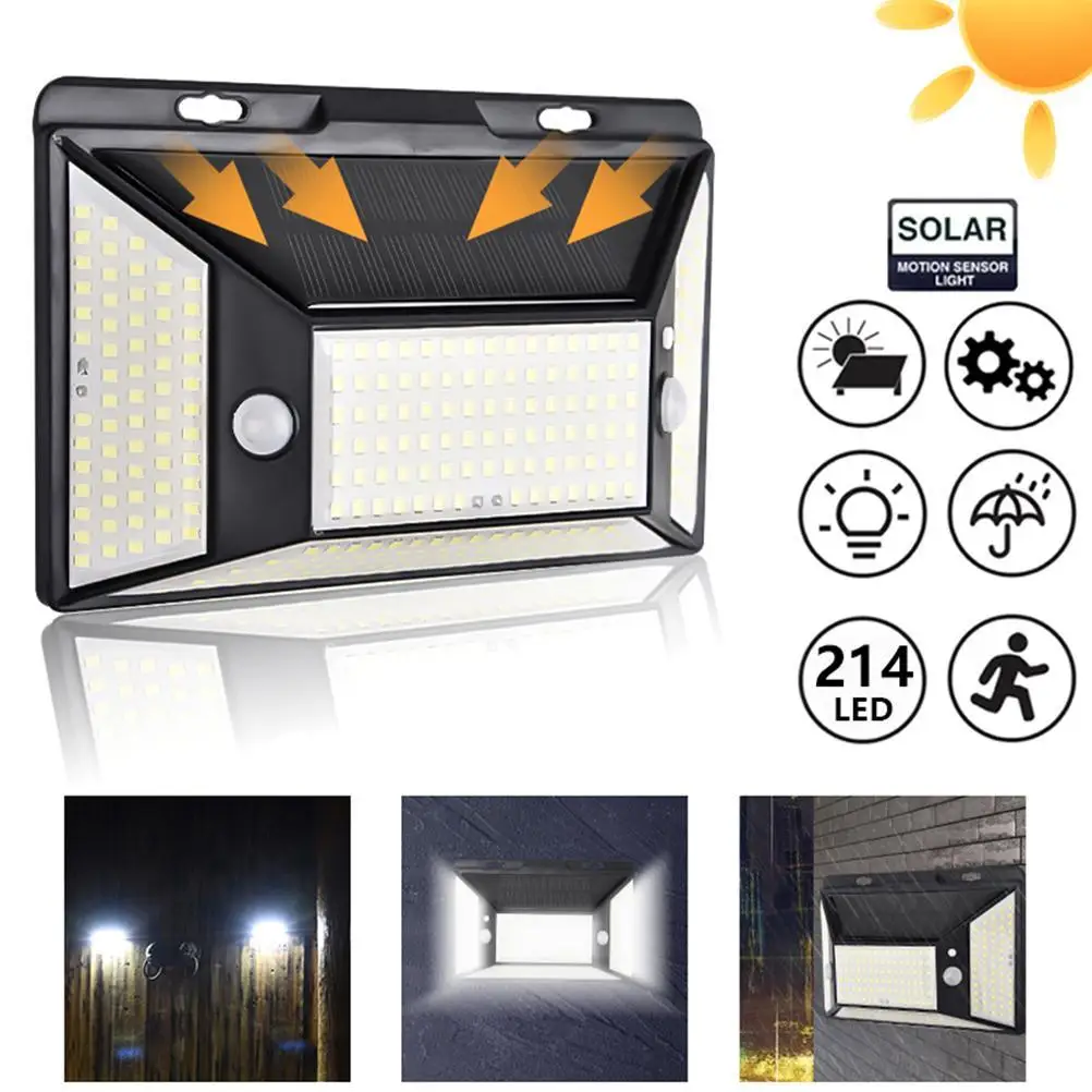 

214 LED Outdoor Solar Lights Motion Sensor Wall Light Wall Lights IP65 Solar Wall Lamp for Garden Patio Deck Fence Yard Garage