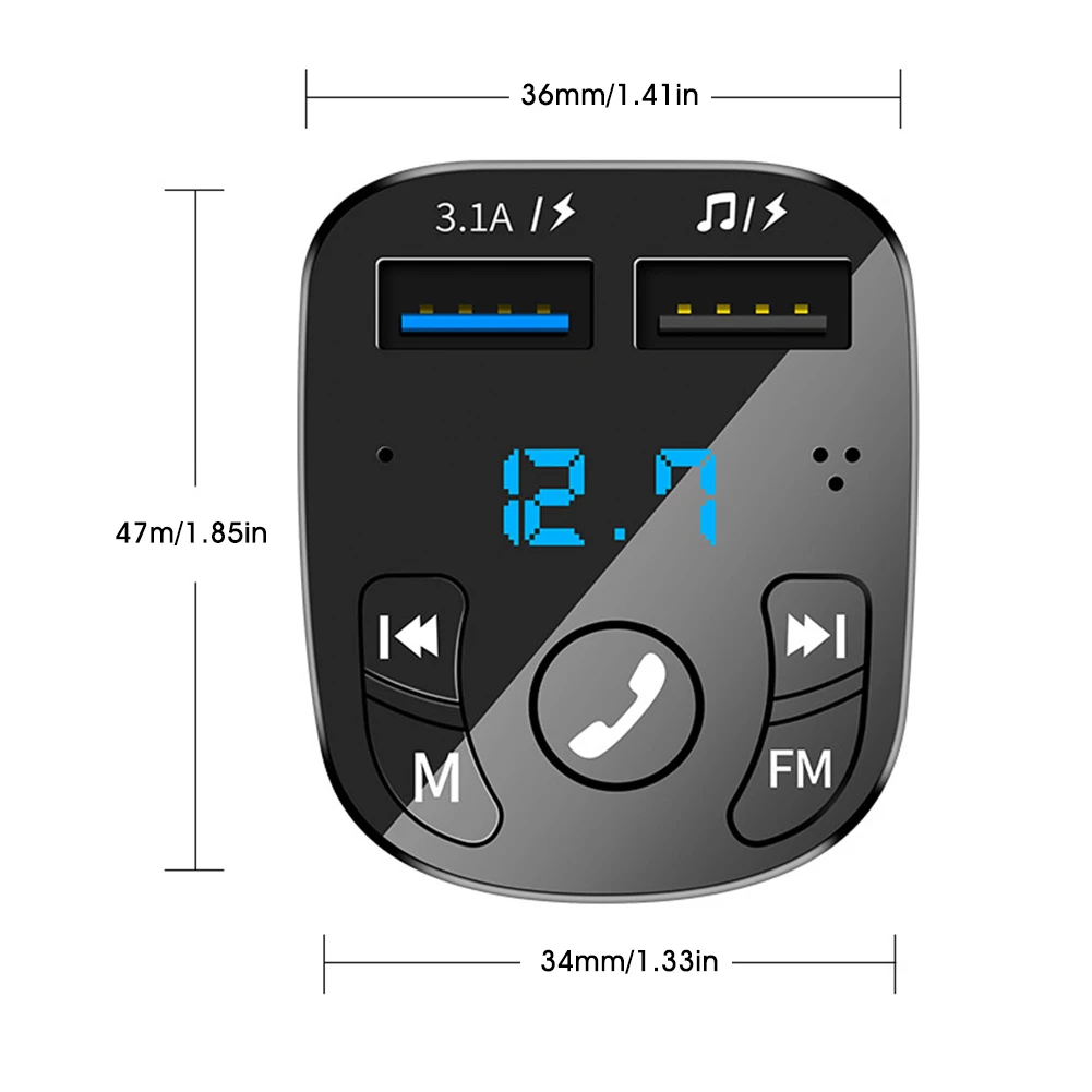 

Top Car Bluetooth50FM Transmitter MP3 Player with 3.1A Dual USB Ports for Fasting Charging Battery Voltage Monitor