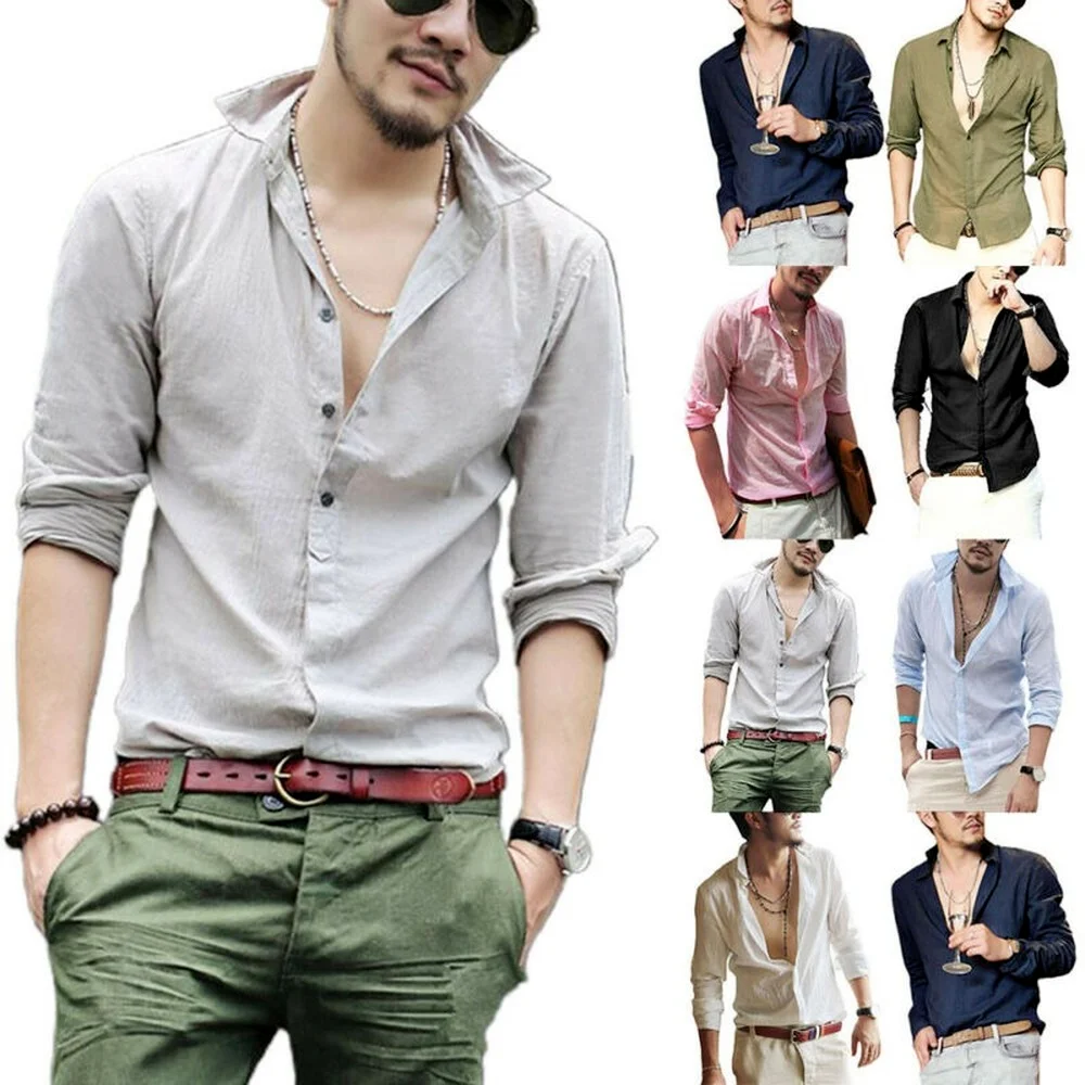 

Men Long Sleeve Plain T-shirt Casual Tops Cotton Blouse Office Solid Tee Shirts