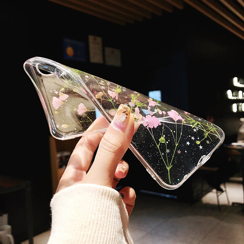 Настоящий высушенный чехол с цветами для iPhone XS Max XR прозрачный мягкий ручной
