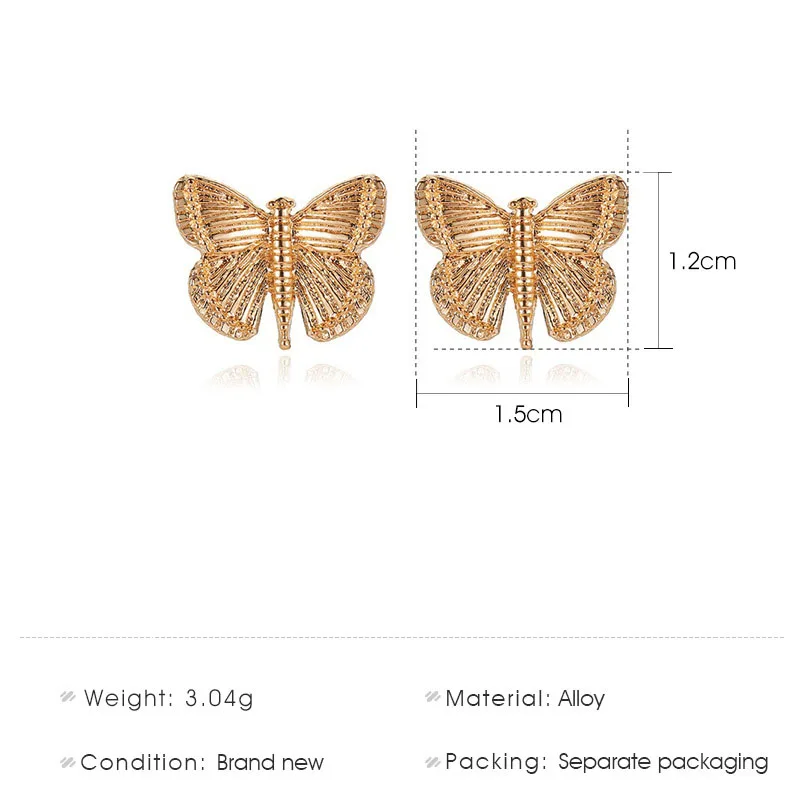 

New Fashion Cute Crystal Gold Color Butterfly Stud Earrings for Women Korean Female Lady Small Stud Earrings Vintage Earrings