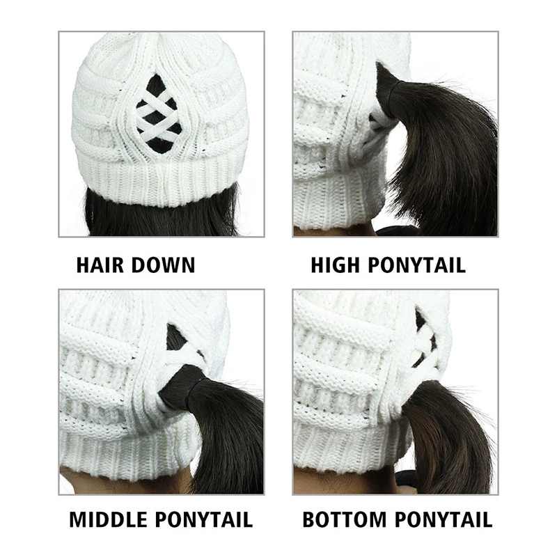 

2021 New Winter Women's horsetail cap girl mother girl mother knitted Beanies Hats Thick Warm Beanie Fashion solid color Caps