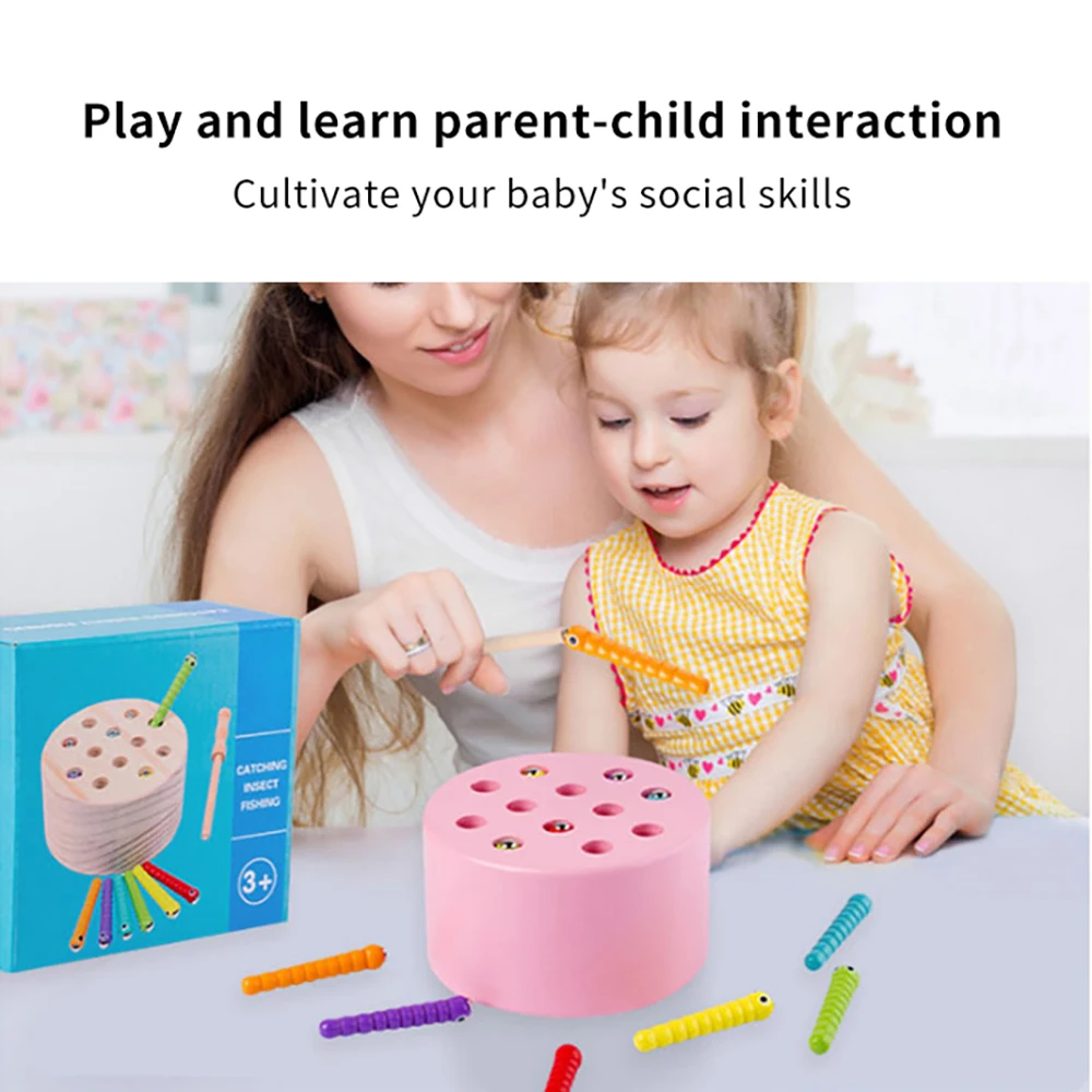 

Baby Wooden Toys 3D Early Puzzle Catch Colorful Bugs Catching Game Color Cognitive Magnetic Childhood Educational Catching Toy