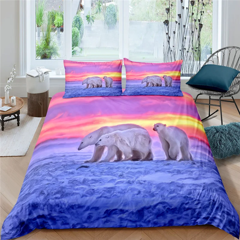 Роскошный комплект постельного белья с 3D принтом белого медведя 2/3 шт.