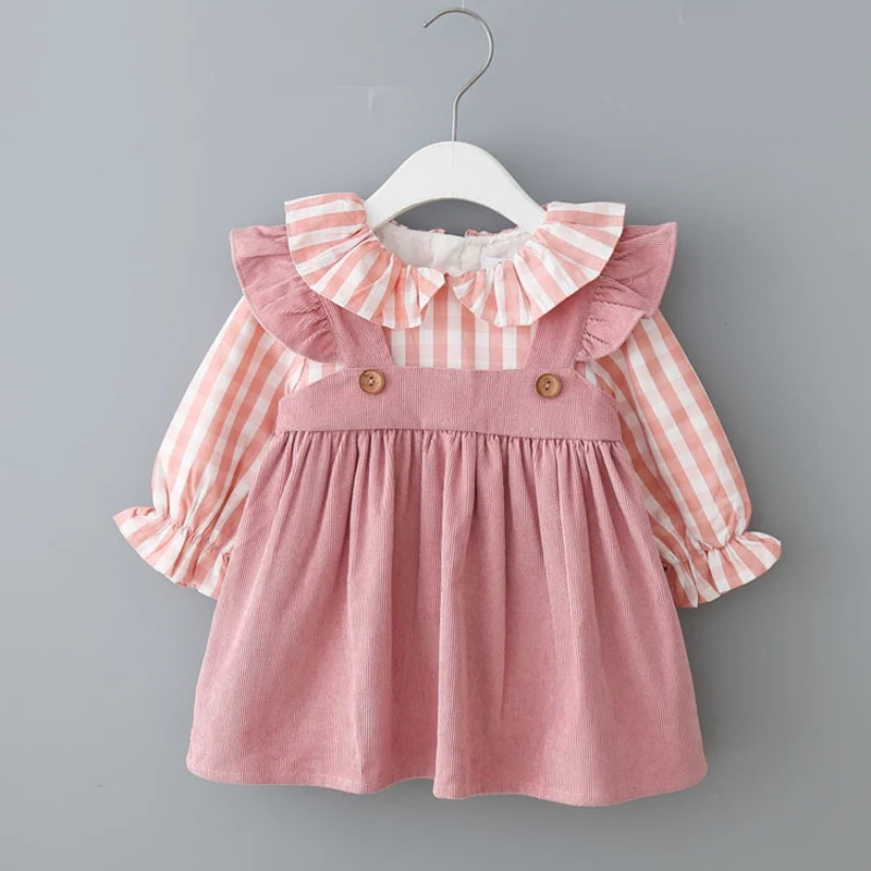 Осеннее вельветовое платье принцессы в полоску из 2 предметов Vestidos Для