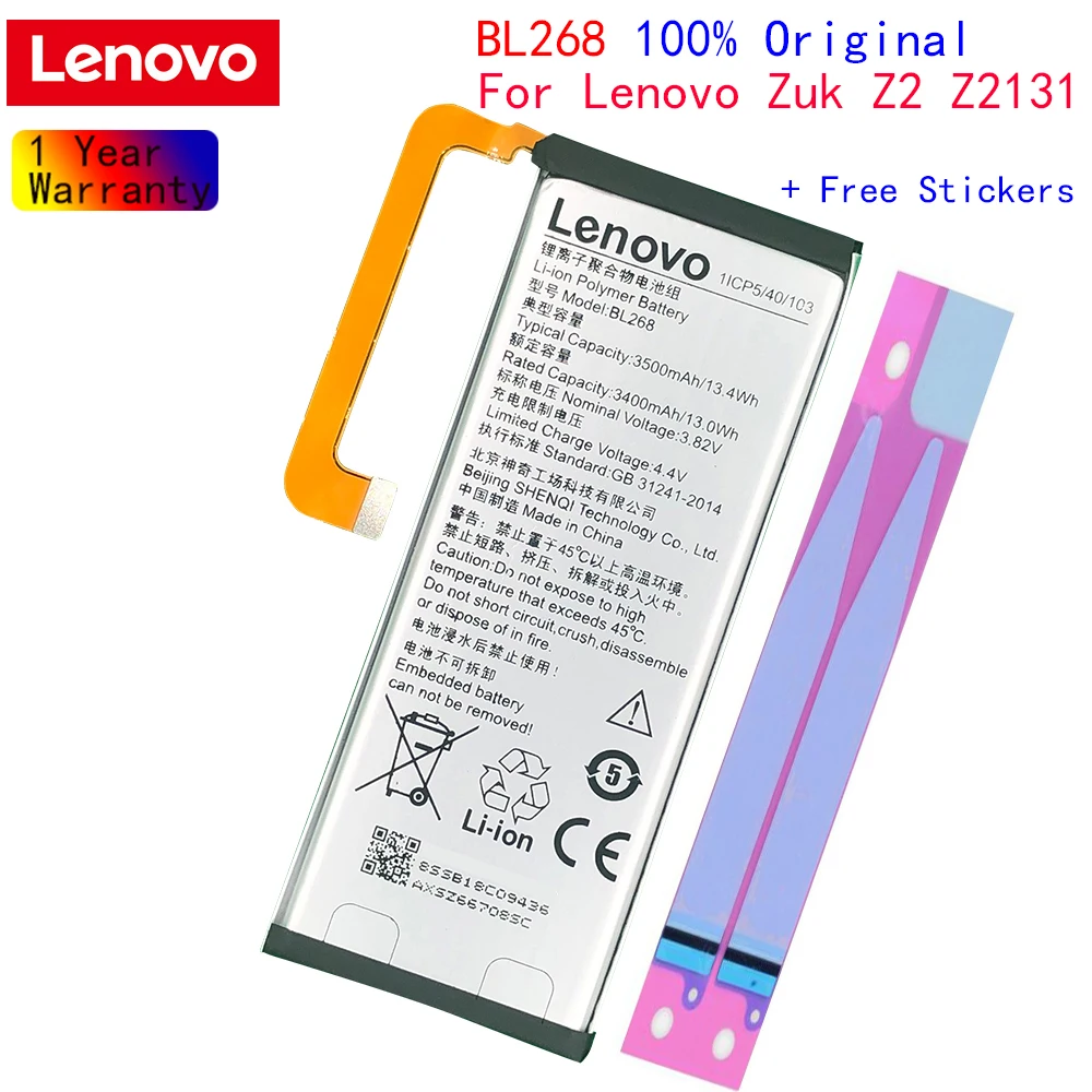

Original Lenovo BL268 battery 3.82V 3500mAh For Lenovo ZUK Z2 Z2131 BL268 Battery with tools Gifts