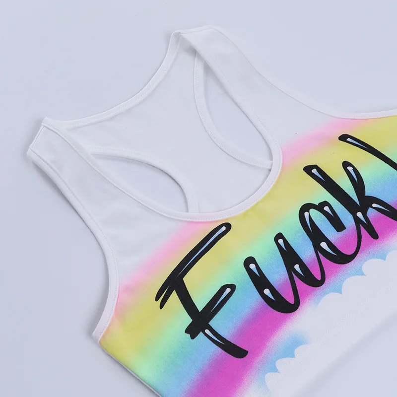 

Y2k Rainbow Print U Neck White Sleeveless Tie Dye Crop Tops Cropped Tank Top Hot Girl Club Clothes Summer 2021 New Streetwear