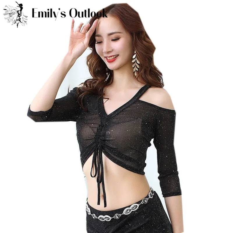 

Sexy Silver Mesh Lady's Belly Dance Bandage Top Wrap Crop Blouse For Women With Plus Size Red