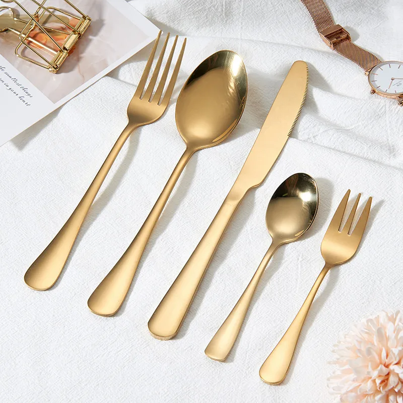 

Black Tableware Stainless Steel Cutlery Set Forks Knives Spoons Kitchen Dinner Set Mirror Gold Dinnerware Set 5Pcs Dropshipping