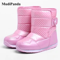 mudipanda 2020 new childrens winter short boot for girls winter warm plus velvet waterproof non slip baby polka dot shoes