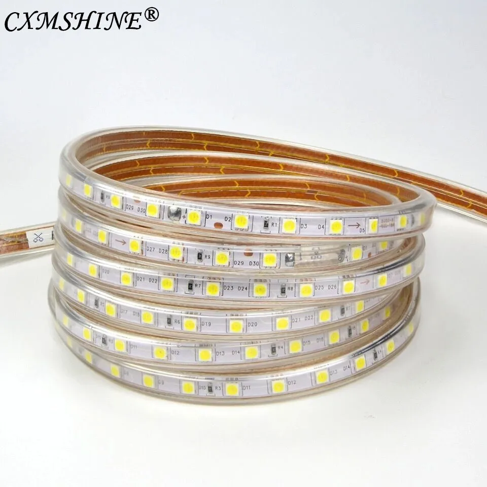220V Светодиодные ленты 5050 гибкий светильник 60 светодиодов/м Светодиодная лента на