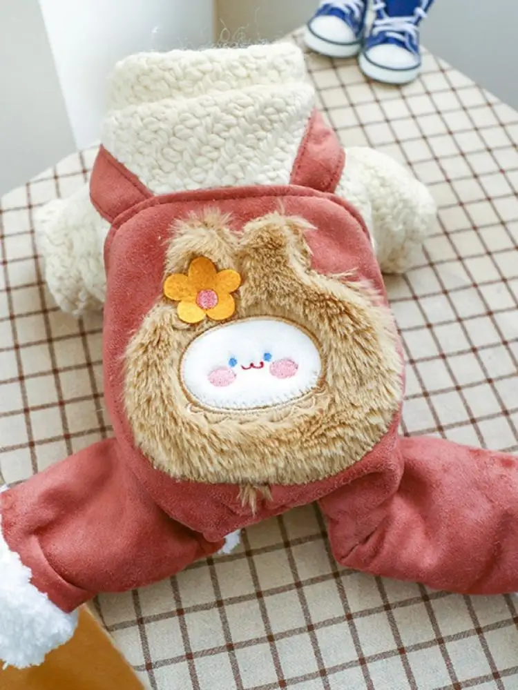 

Winter New Hot-Selling Pet Warm Jumpsuit Dog Four-Legged Jacket Velvet Retro Chihuahua Pug Sweater Button Outdoor Padded Hoodie