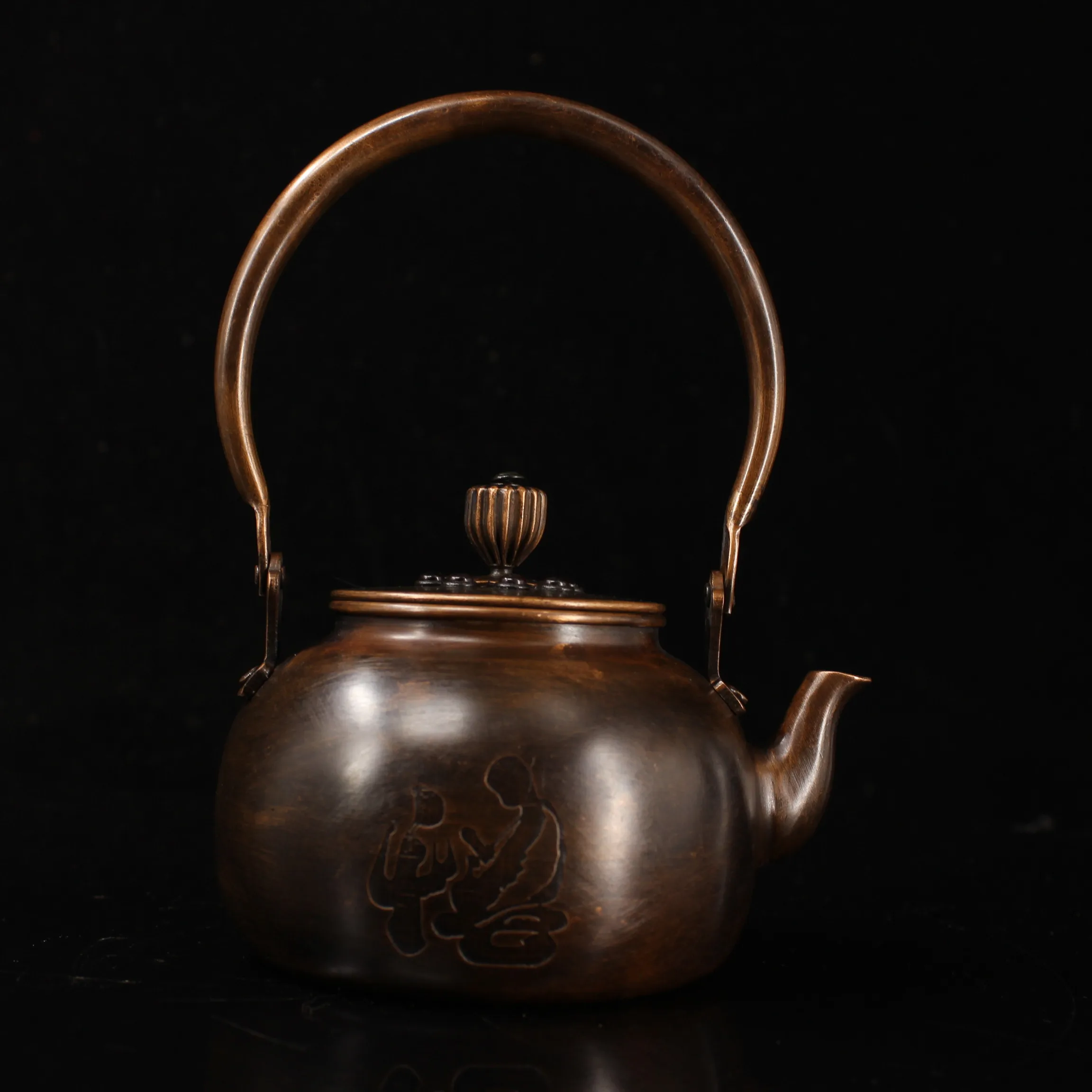 

Wedding decoration All copper teapot Collection of old pure copper handmade handcrafted inlaid gemstone old teapot Buddha patter