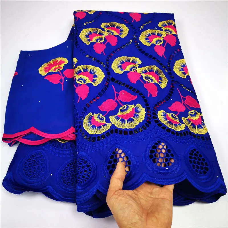 

2021 Latest Swiss Voile Lace Fabric 100% Cotton Embroidery High Quality African Lace Fabric for Wedding Dress 5+2Yards/Piece