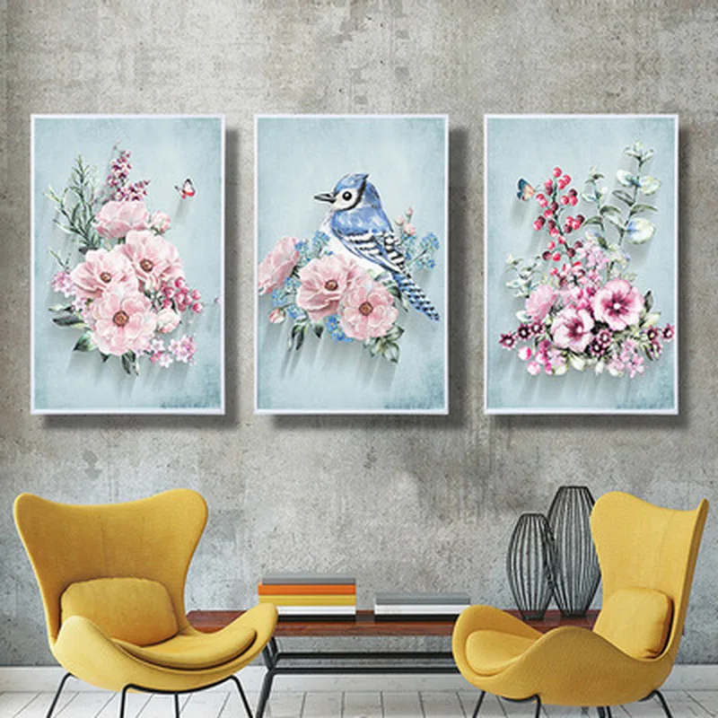 Алмазная живопись 5D полная круглая вышивка павлин магнолия Орхидея Триптих