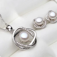 real 925 sterling silver necklace earring sets womenclassic wedding natural pearl pendant sets white black grey gift
