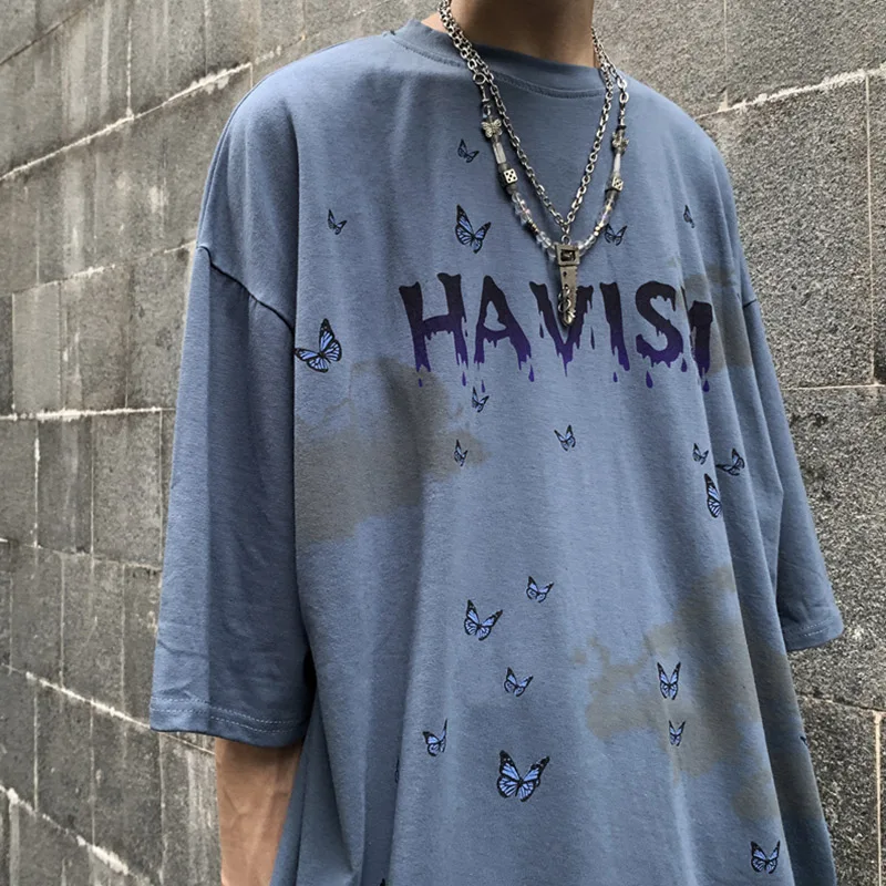 

Aolamegs Men's T-Shirts Gothic Oversized T-shirt Summer High Street Streetwear Butterfly Cloud Diablo Print Tee Shirts For Male