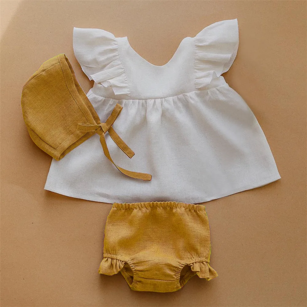 Милое летнее платье из хлопка и льна для девочек От 0 до 3 лет Повседневное с