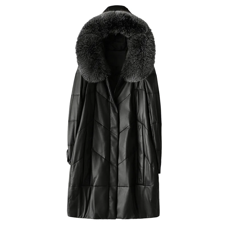 

2020 New Genuine Leather Down Coats Women Female 100% Sheepskin Fox Fur Hooded Overcoat Thick Warm Parkas