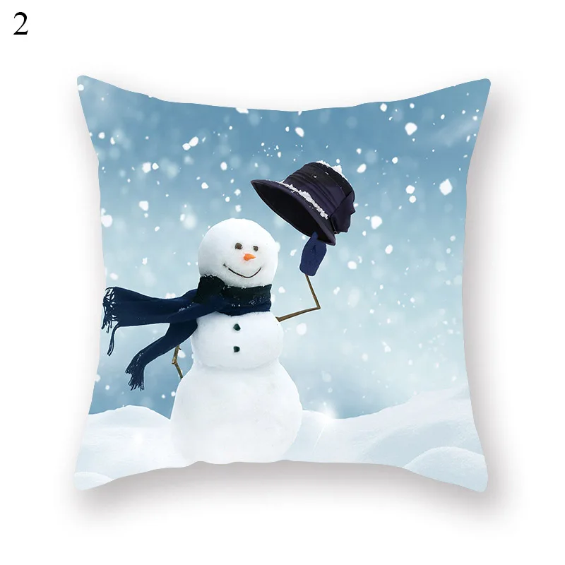 

2021 Christmas Snowman Pillow Case Smooth Silk Satin Square Pillow Sofa Bed Pillow Cushion Safety Friendly Home Supplies