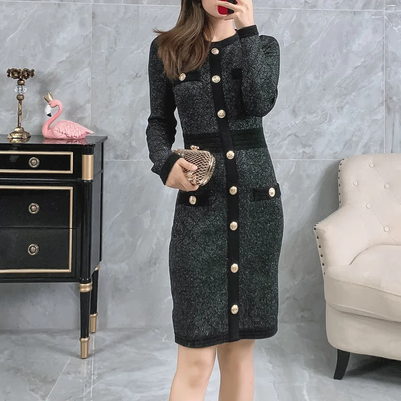 Женское трикотажное платье карандаш однобортное свитер с длинным рукавом и