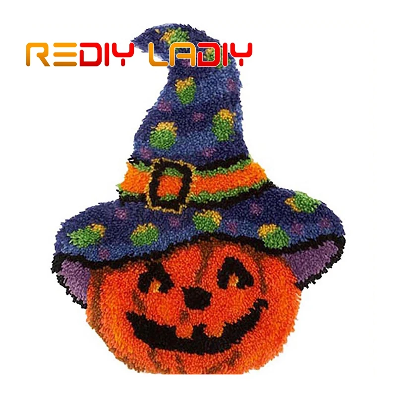 Latch Hook Rug Kits Crocheting Carpet Halloween Hat Acrylic Yarn Pre-Printed Canvas Cushion Mat Crochet Tapestry Sofa Decor | Дом и сад